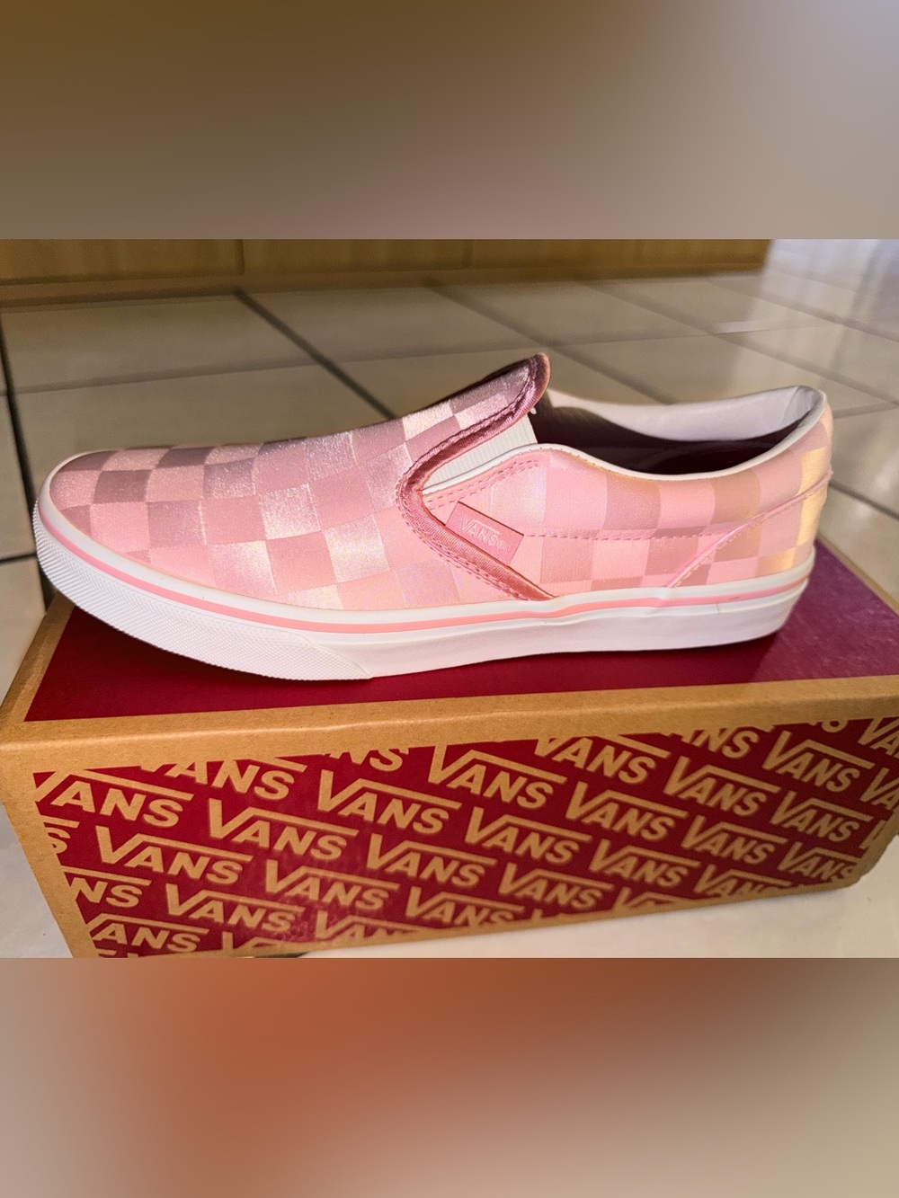 New in box Vans Slip-On Sneakers in Pink and White Checkerboard